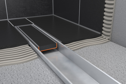 Трап для душа TIM с решеткой под кладку плитки (сух. затвор,горизонт. выпуск) 70*1200 фото в интернет-магазине САНТЕХСИТИ
