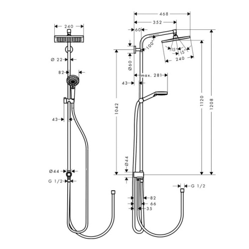Hansgrohe Crometta E Душевая стойка с верхним душем 24см, ручным душем и шлангом 150см, цвет: хром фото в интернет-магазине САНТЕХСИТИ