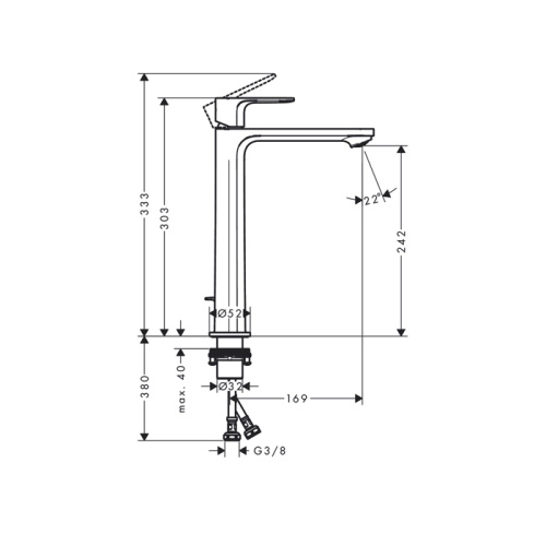 Hansgrohe Rebris S Смеситель для раковины-чаши 240, однорычажный, CoolStart, со сливным гарнитуром, цвет: матовый черный фото в интернет-магазине САНТЕХСИТИ