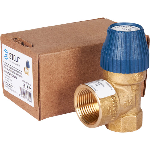 Предохранительный клапан для систем водоснабжения 8 бар 1/2"x3/4" (477.182) STOUT фото в интернет-магазине САНТЕХСИТИ
