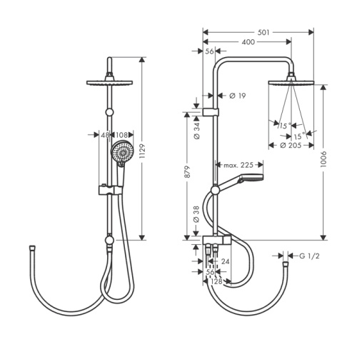 Hansgrohe Vernis Blend Душевая стойка с верхним душем 200 1jet Reno, EcoSmart, цвет: матовый черный фото в интернет-магазине САНТЕХСИТИ
