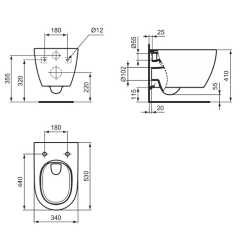 Ideal Standard i.life O Унитаз подвесной 535х350 мм безободковый+смыв:HydroTwist (торнадо), с крепежом, цвет: белый глянец фото в интернет-магазине САНТЕХСИТИ