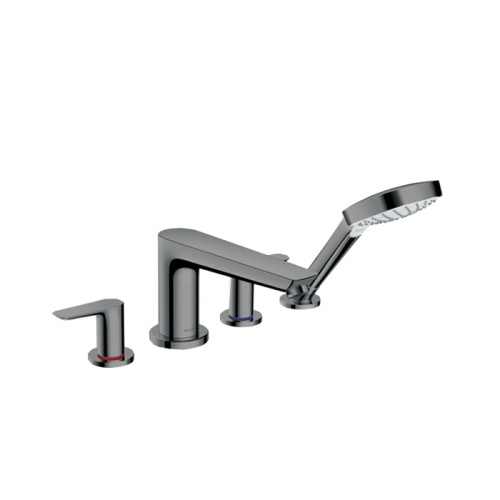 Hansgrohe Talis E Смеситель на борт ванны, на 4 отв, с ручным душем, излив 196мм, цвет: шлифованный черный хром фото в интернет-магазине САНТЕХСИТИ