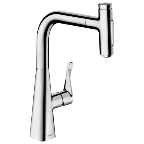Hansgrohe Metris M71 Смеситель для кухни, на 1 отв, поворотный излив: 20.8см с вытяжным душем, 2jet, h238мм, sBox кнопка вкл/выкл,, цвет: хром фото в интернет-магазине САНТЕХСИТИ