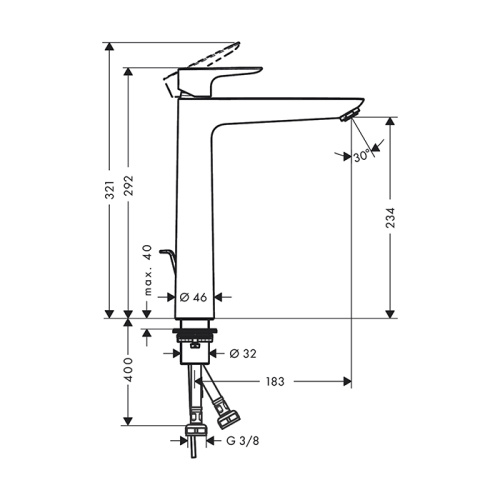 Hansgrohe Talis E Смеситель для раковины 240, на 1 отв, с донным клапаном, излив 183мм, цвет: шлифованный черный хром фото в интернет-магазине САНТЕХСИТИ