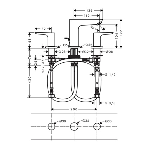 Hansgrohe Talis E Смеситель для раковины 150, на 3 отв, с донным клапаном, излив 112мм, цвет: белый матовый фото в интернет-магазине САНТЕХСИТИ