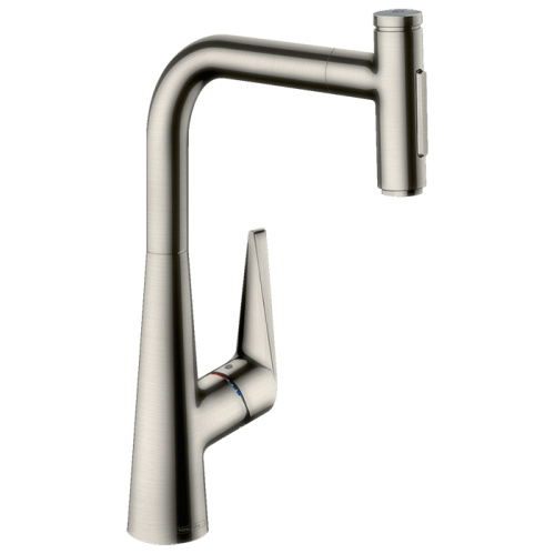 Hansgrohe Talis Select M51 Смеситель для кухни, на 1 отв, поворотный излив: 22см с вытяжным душем, 2jet, h:28.8см, sBox, кнопка вкл/выкл, цвет: нержавейка фото в интернет-магазине САНТЕХСИТИ