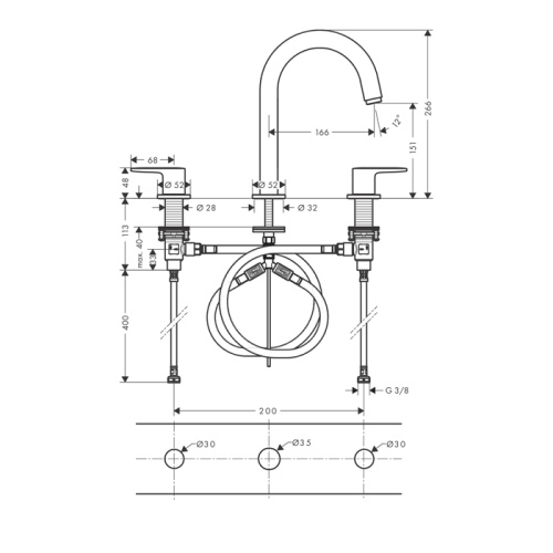 Hansgrohe Vernis Blend Смеситель для раковины, на 3 отв, с донным клапаном, цвет: матовый черный фото в интернет-магазине САНТЕХСИТИ