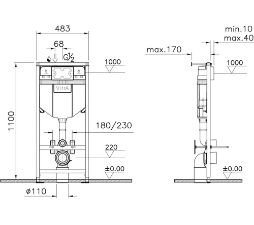 Комплект инсталляции с унитазом Vitra Normus L-box крышка микролифт, быстросъемная, клавиша хром фото в интернет-магазине САНТЕХСИТИ