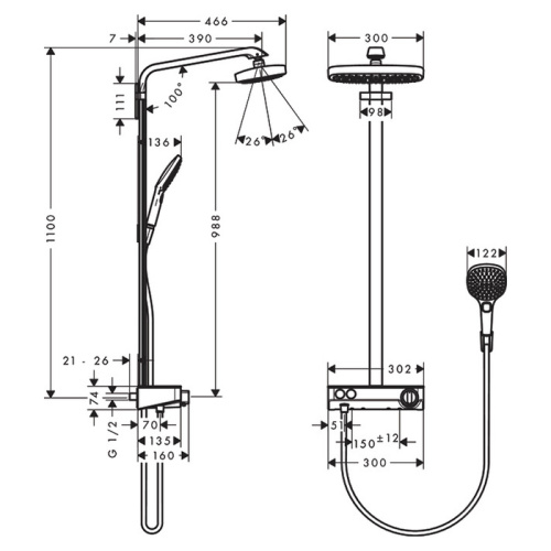 Hansgrohe Raindance Select E 300 Showerpipe Душевая система, с верхним душем 30х19см., ручным дешем, и термостатическим смесителем, цвет: хром фото в интернет-магазине САНТЕХСИТИ