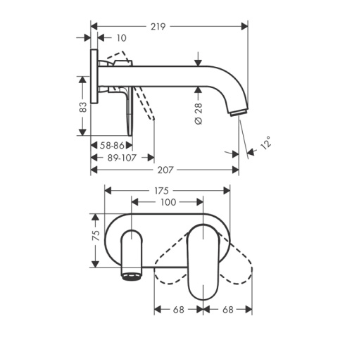 Hansgrohe Vernis Blend Смеситель для раковины, настенный, излив 204 мм, внешняя часть, цвет: матовый черный фото в интернет-магазине САНТЕХСИТИ