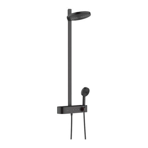 Hansgrohe Pulsify Душевая стойка с термостатическим смесителем, верхним душем &Oslash;260 мм с 2 режимами, ручным душем и шлангом, цвет: черный матовый/графит фото в интернет-магазине САНТЕХСИТИ