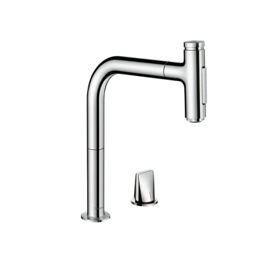 Hansgrohe Metris M71 Смеситель для кухни, на 2 отв, поворотный излив: 22.1см с вытяжным душем, 2jet, h:20.8см, sBox, цвет: хром фото в интернет-магазине САНТЕХСИТИ