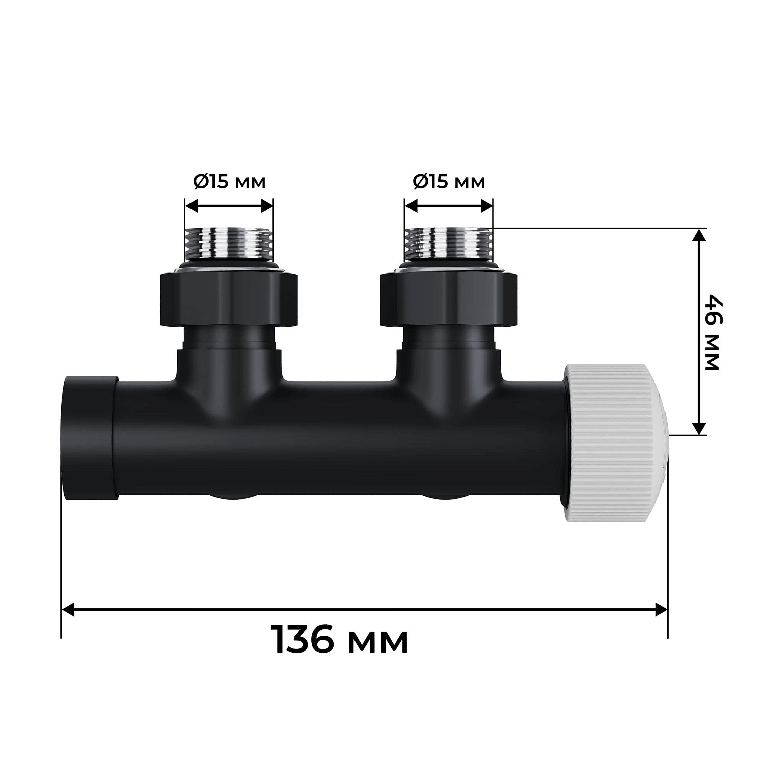 Узел нижнего подключения термостатический угловой Royal Thermo Design Pro 15мм М30х1,5 (Черный) фото в интернет-магазине САНТЕХСИТИ