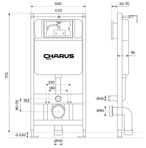 Система инсталляции для унитаза CHARUS CC.300.80.01 с креплением фото в интернет-магазине САНТЕХСИТИ