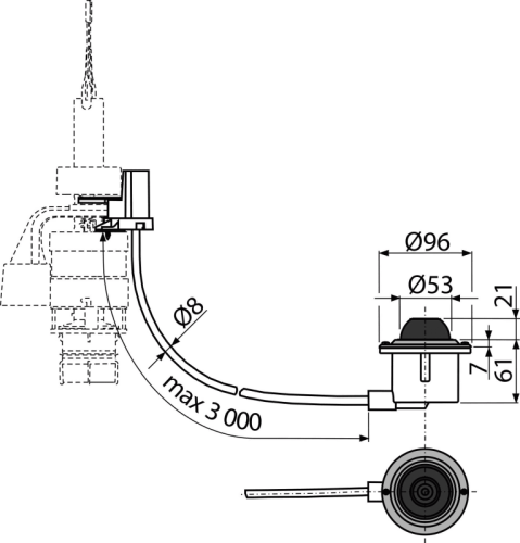 Кнопка пневматического смыва на расстоянии ALCAPLAST – ножное управление, металл, монтаж: в пол фото в интернет-магазине САНТЕХСИТИ