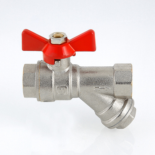 Кран шаровой со встроенным фильтром VALTEC 1/2" вн-вн бабочка фото в интернет-магазине САНТЕХСИТИ