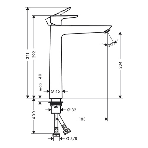 Hansgrohe Talis E Смеситель для раковины 240, на 1 отв, без донного клапана, излив 18.3см, h23.4см, цвет: черный матовый фото в интернет-магазине САНТЕХСИТИ