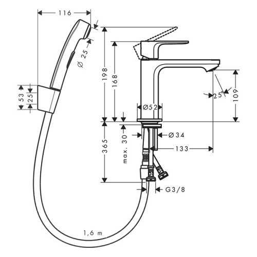 Hansgrohe  Rebris S Смеситель для раковины 110, с гигиеническим душем, цвет: черный матовый фото в интернет-магазине САНТЕХСИТИ