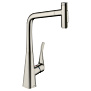 Hansgrohe Metris M71 Смеситель для кухни, на 1 отв, поворотный излив: 23.5см с вытяжным душем, 2jet, h: 33.3см, sBox, цвет: нержавейка фото в интернет-магазине САНТЕХСИТИ