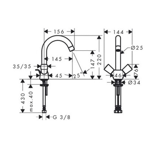 Hansgrohe Logis Смеситель для раковины, на 1 отв, с 2 ручками, цвет: хром фото в интернет-магазине САНТЕХСИТИ