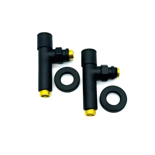 Кран для полотенцесушителя TIM угловой кругл. ручки 1/2"х1/2" ш/ш черный фото в интернет-магазине САНТЕХСИТИ