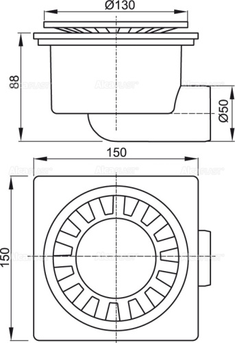Трап сливной ALCAPLAST боковой 105×105/50 решетка белая, гидрозатвор фото в интернет-магазине САНТЕХСИТИ