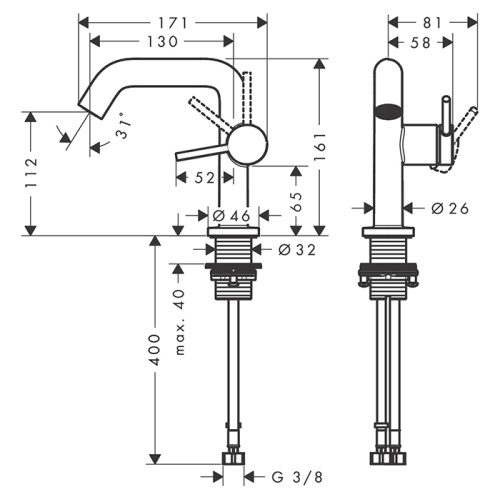 Hansgrohe Tecturis S Смеситель для раковины, на 1 отв., донным клапаном, цвет: бронза матовая фото в интернет-магазине САНТЕХСИТИ