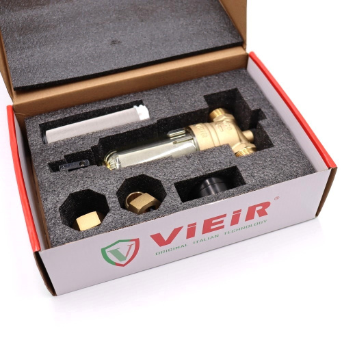 Фильтр промывной VIEIR 3/4" с манометром, стеклянный корпус фото в интернет-магазине САНТЕХСИТИ