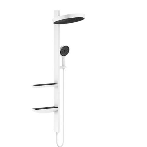 Hansgrohe Showerpipe Душевая система 1jet (верхний душ, штанга, ручной душ, полочки), цвет: белый матовый фото в интернет-магазине САНТЕХСИТИ