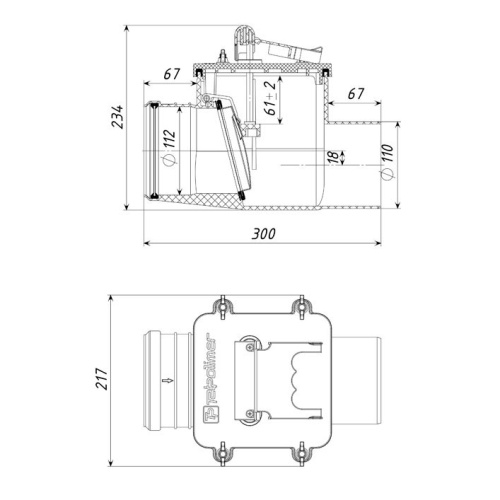 Обратный клапан Tatpolimer горизонтальный с заслонкой из нержавеющей стали ТП-85.100.S фото в интернет-магазине САНТЕХСИТИ