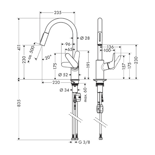 Hansgrohe Focus Кухонный смеситель 240, однорычажный, с вытяжным изливом 2jet, цвет: черный матовый фото в интернет-магазине САНТЕХСИТИ