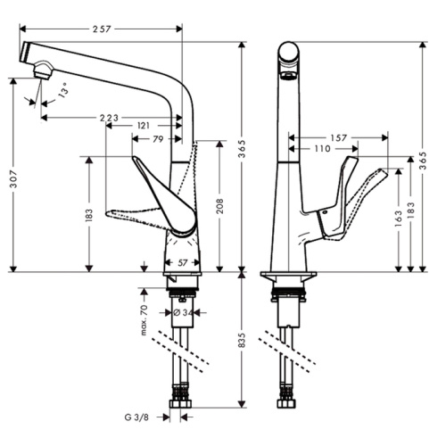 Hansgrohe Metris Select Смеситель  для кухни на 1 отв, поворотный излив, кнопка вкл/выкл воды, цвет: хром фото в интернет-магазине САНТЕХСИТИ