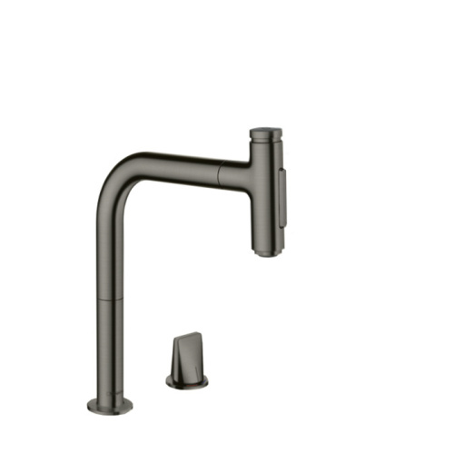 Hansgrohe Metris Select Кухонный смеситель 200, на 2 отв, с вытяжным изливом 2jet, цвет: шлифованный черный хром фото в интернет-магазине САНТЕХСИТИ
