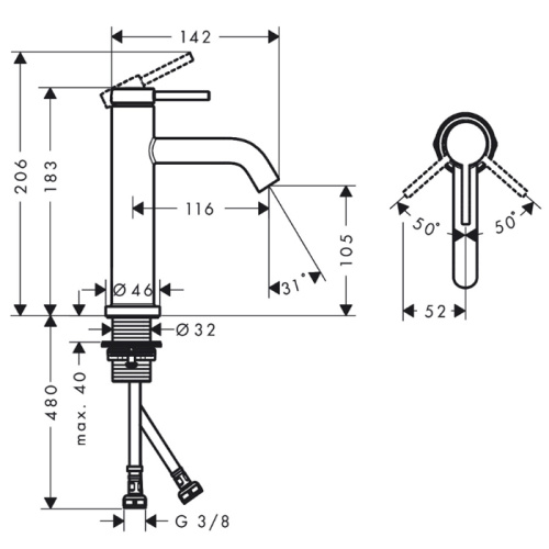 Hansgrohe Tecturis S Смеситель для раковины, 1 отв., без донного клапана, цвет: шлифованная бронза фото в интернет-магазине САНТЕХСИТИ