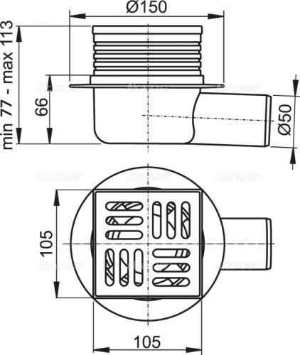 Трап сливной ALCAPLAST боковой 105×105/50 нерж.решетка, гидрозатвор фото в интернет-магазине САНТЕХСИТИ
