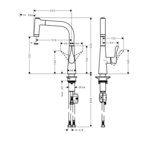 Hansgrohe Metris Смеситель  для кухни на 1 отв, поворотный и выдвижной излив 2jet, цвет: хром фото в интернет-магазине САНТЕХСИТИ