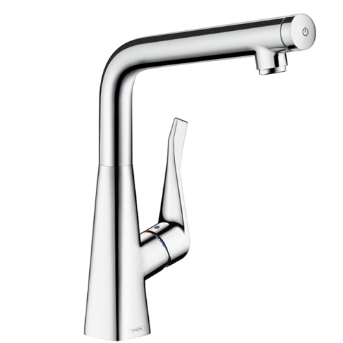 Hansgrohe Metris Select Смеситель  для кухни на 1 отв, поворотный излив, кнопка вкл/выкл воды, цвет: хром фото в интернет-магазине САНТЕХСИТИ