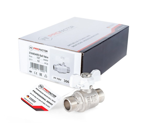 Кран шаровый PROFACTOR 1/2" нар.-нар. бабочка (12/120) фото в интернет-магазине САНТЕХСИТИ