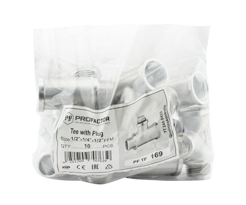 Резьбовой фитинг PROFACTOR Тройник с переходом на манометр 1/2"х1/4"х1/2" вн/вн/нар фото в интернет-магазине САНТЕХСИТИ