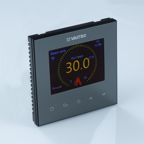 Термостат комнатный VALTEC VT.AC613.B.0 c WIFI с цветным дисплеем 230В/16A черный фото в интернет-магазине САНТЕХСИТИ