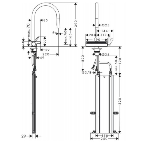 Hansgrohe Aquno Select M81 Смеситель для кухни, 1 отв., с вытяжным душем, 3jet, каскад, sBox, цвет: хром фото в интернет-магазине САНТЕХСИТИ