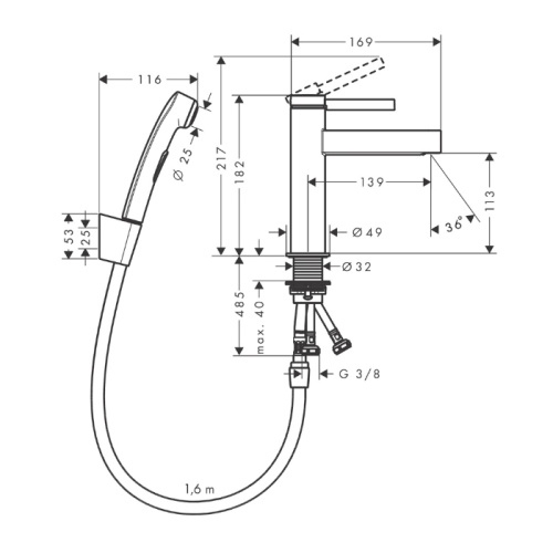 Hansgrohe Finoris Смеситель для раковины, 1 отв., с набором для биде и со шлангом 160см., цвет: хром фото в интернет-магазине САНТЕХСИТИ