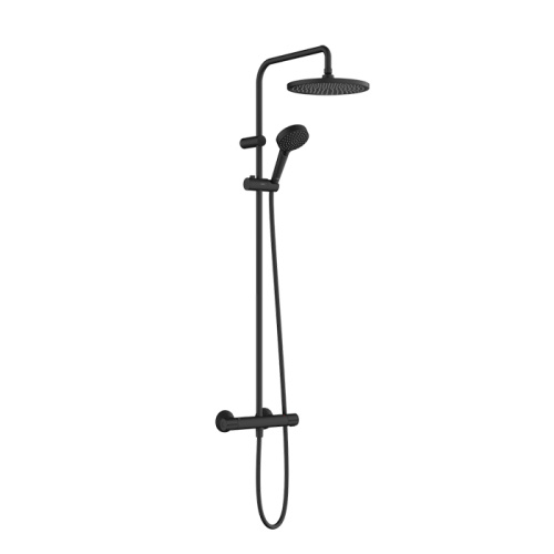 Hansgrohe Vernis Душевая система, настенная, с термостатическми смесителем, верхний душ 24см., и ручным душем, цвет: матовый черный фото в интернет-магазине САНТЕХСИТИ