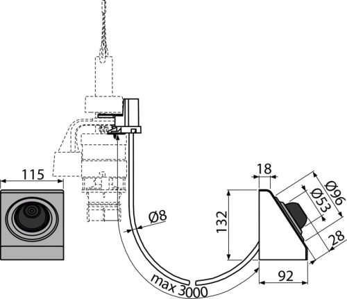 Кнопка пневматического смыва на расстоянии ALCAPLAST – ножное управление, металл, монтаж: на стену фото в интернет-магазине САНТЕХСИТИ
