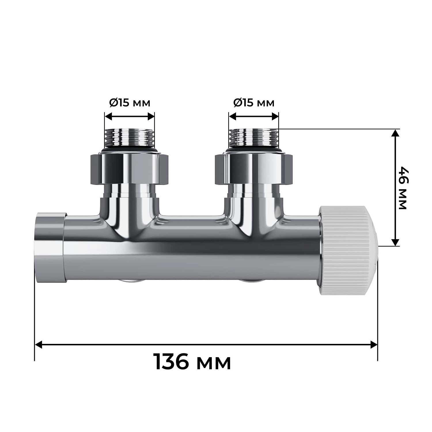 Узел нижнего подключения термостатический угловой Royal Thermo Design Pro 15мм М30х1,5 (Хром) фото в интернет-магазине САНТЕХСИТИ