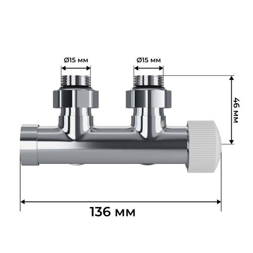 Узел нижнего подключения термостатический угловой Royal Thermo Design Pro 15мм М30х1,5 (Хром) фото в интернет-магазине САНТЕХСИТИ