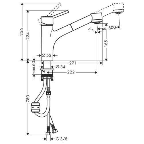 Hansgrohe Talis S Кухонный смеситель для раковины, на 1 отв., однорычажный, с выдвижным изливом, цвет: хром фото в интернет-магазине САНТЕХСИТИ