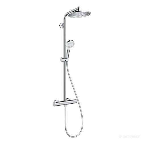 Hansgrohe Crometta Showerpipe S 240 SHP: термостат для душа + стойка с верхним душем 240мм + ручной душ со шлангом 160мм, цвет: хром фото в интернет-магазине САНТЕХСИТИ