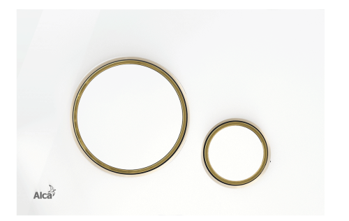 Кнопка управления ALCAPLAST для инсталляции, белый-глянец/золотой-глянец фото в интернет-магазине САНТЕХСИТИ